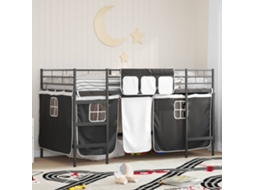 Vidaxl Estrutura de Cama Loft para Crianças com Cortinas Liso Preto