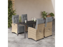 Vidaxl 5pcs Conj. Jantar Jardim C/ Almofadões Vime Pe Bege Misturado