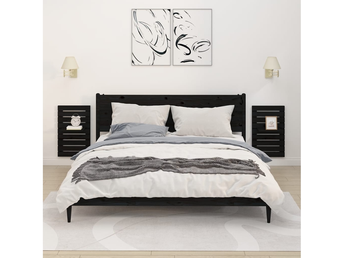 Vidaxl Prateleiras De Montagem Na Parede 2 Pcs Pinho Maciço Preto