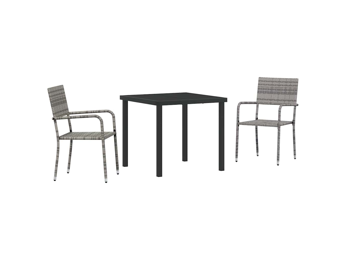 Conjunto 3 Conjunto De Jantar Para Jardim Vidaxl Cinzento Vime Pe (80 X 80 X 73 Cm)