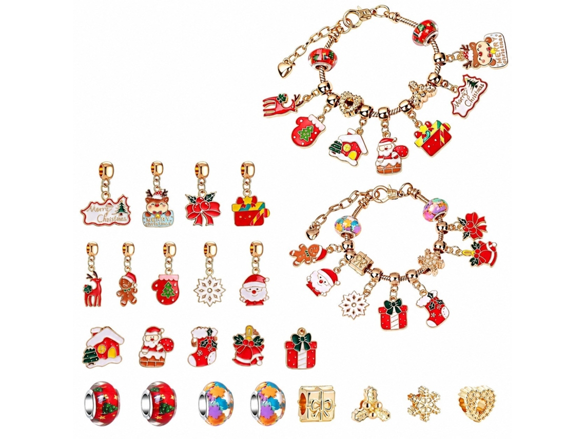 Kit Para Fazer Pulseiras Com Contas E Pendentes (natal - Dourado E Vermelho)
