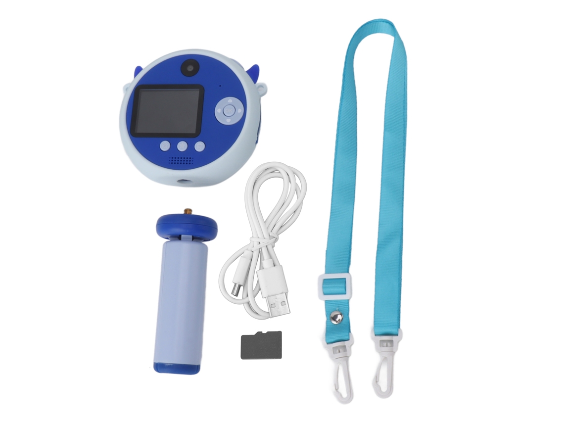 Câmera Selfie Infantil com Tela Ips Hd 2 Polegadas 48mp 32gb Tripé Brinquedo Portátil Azul