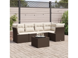 Vidaxl 6 Pcs Conjunto de Sofás Jardim C/ Almofadões Vime Pe Castanho