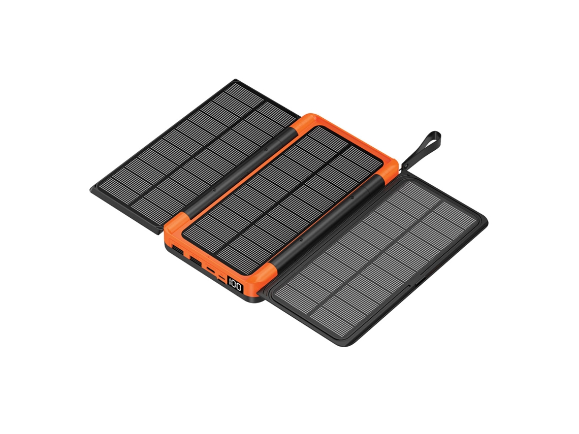 Alya Solar Powerbank 20000 Mah Com Lâmpada Micro Usb / Usb-c / Lightning Preto