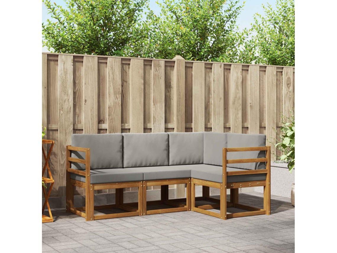 Vidaxl Conjunto De Sofás Para Exterior 4 Pcs Cinza Natural E Claro