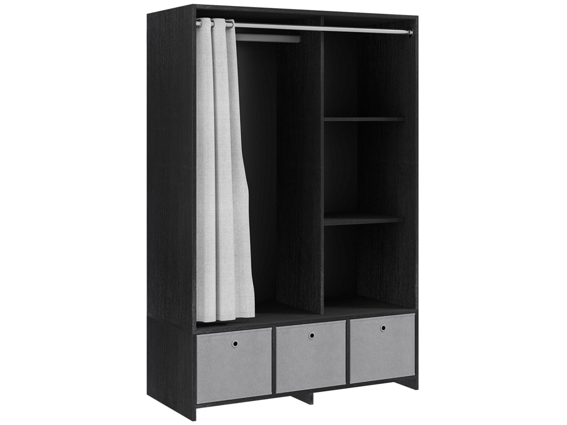 Guarda-roupa Closet Guarda-roupa De Armazenamento Com Varão E Cortinas, 3 Nichos E 3 Gavetas Em Tecido Removível, 105 X 48 X 160 Cm