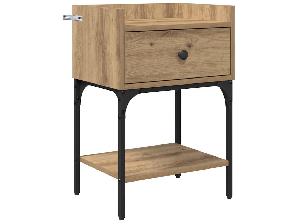 Mesa de cabeceira artesanal em carvalho, modelo EXCLUSIVE da MAISON, com gaveta, 40x29x60 cm