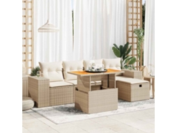 Vidaxl 6 Pcs Conjunto Sofás Jardim Com Almofadões Vime Pe/acácia Bege
