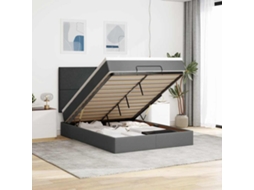 Estrutura Cama Otomana Colchão 140x200cm Tecido Cinzento Escuro