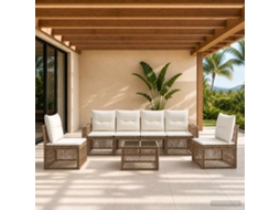 Vidaxl Conjunto De Sofá De Jardim 7 Unid. Bege E Branco Creme Vime Pe