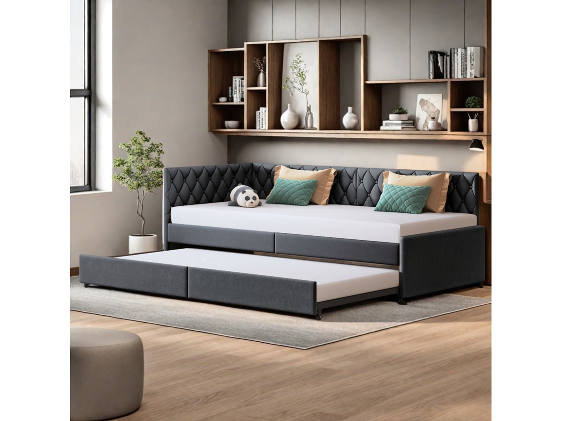 Sofá Cama Multifuncional 90x200 Cm, Com Cama Extra E Molas, Veludo Estável E Compacto Ycone (cinza)