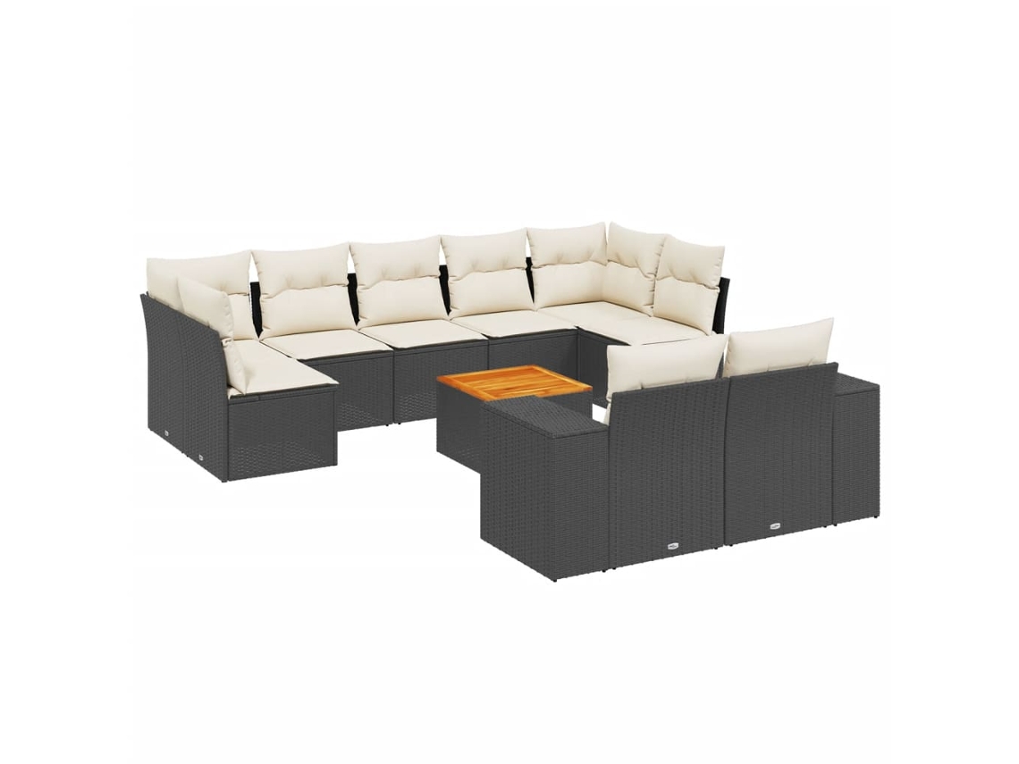 Conjunto de 10 Sofás de Jardim com Almofadões Vime Pe Preto MAISON EXCLUSIVE