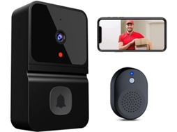 Campainha de Vídeo Inteligente HALINUIA com Câmara e Carrilhão Sem Fios, Preto, Visão Noturna, Áudio Bidirecional, Wifi 2.4g, Ideal para Porta