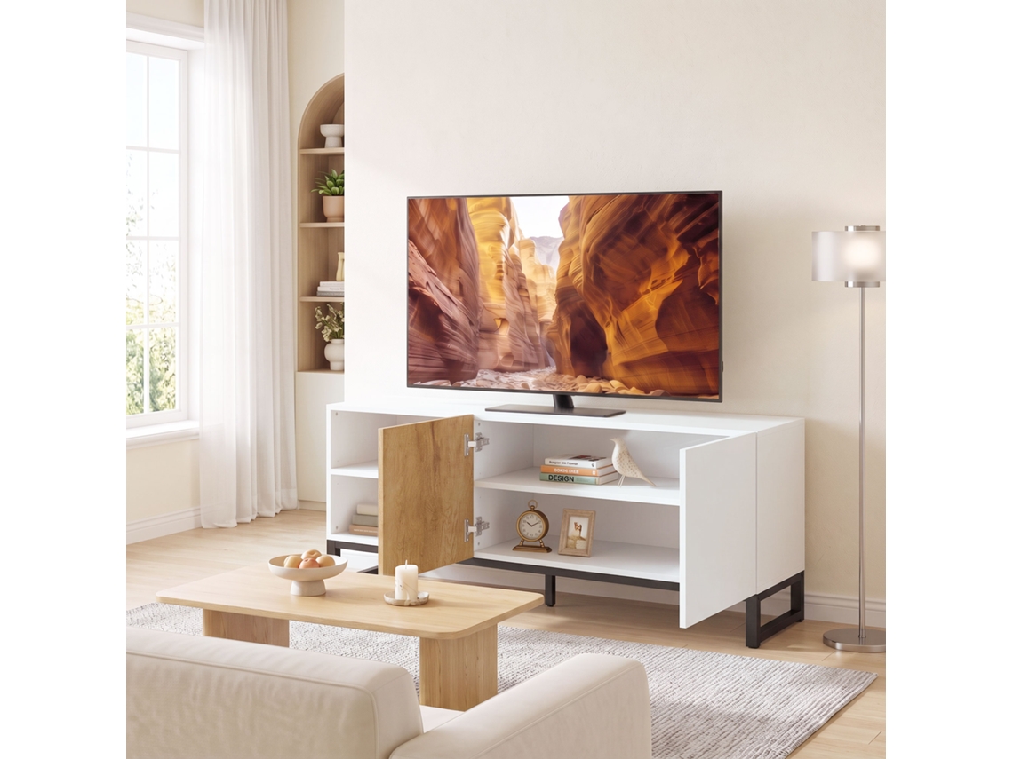 Suporte Para Tv De 140 Cm Para Televisores De Até 55 Polegadas, 2 Portas, Branco