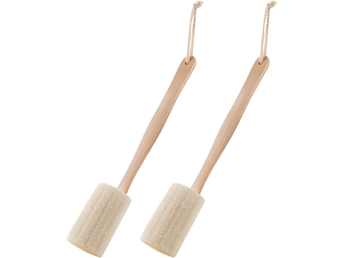 Conjunto De 2 Escovas Bucha Vegetal Cabo Longo Para As Costas Escova Esfoliante Corporal Banho Natural Homens E Mulheres