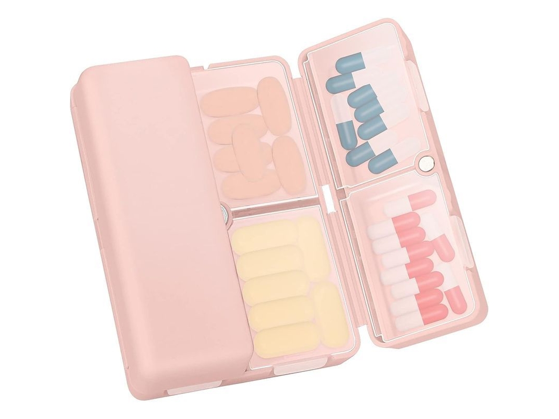 Organizador de Pastilhas Semanal com Design Plegável, Portátil para Vitaminas, Suplementos Rosa