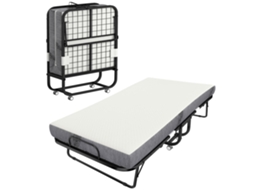 Cama De Solteiro Dobrável 200 X 80 Cm Com Colchão. Cama De Hóspedes Dobrável E Portátil Com Rodízios. Estrutura De Aço. Branca.