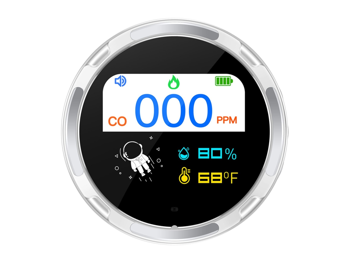 Detector De Monóxido De Carbono Portátil Com Tela 2.1'' E T/h Ip65