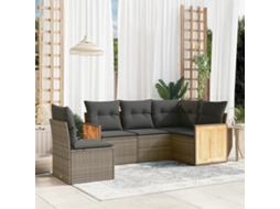 Vidaxl 5 Pcs Conjunto Sofás De Jardim C/ Almofadões Vime Pe Cinzento