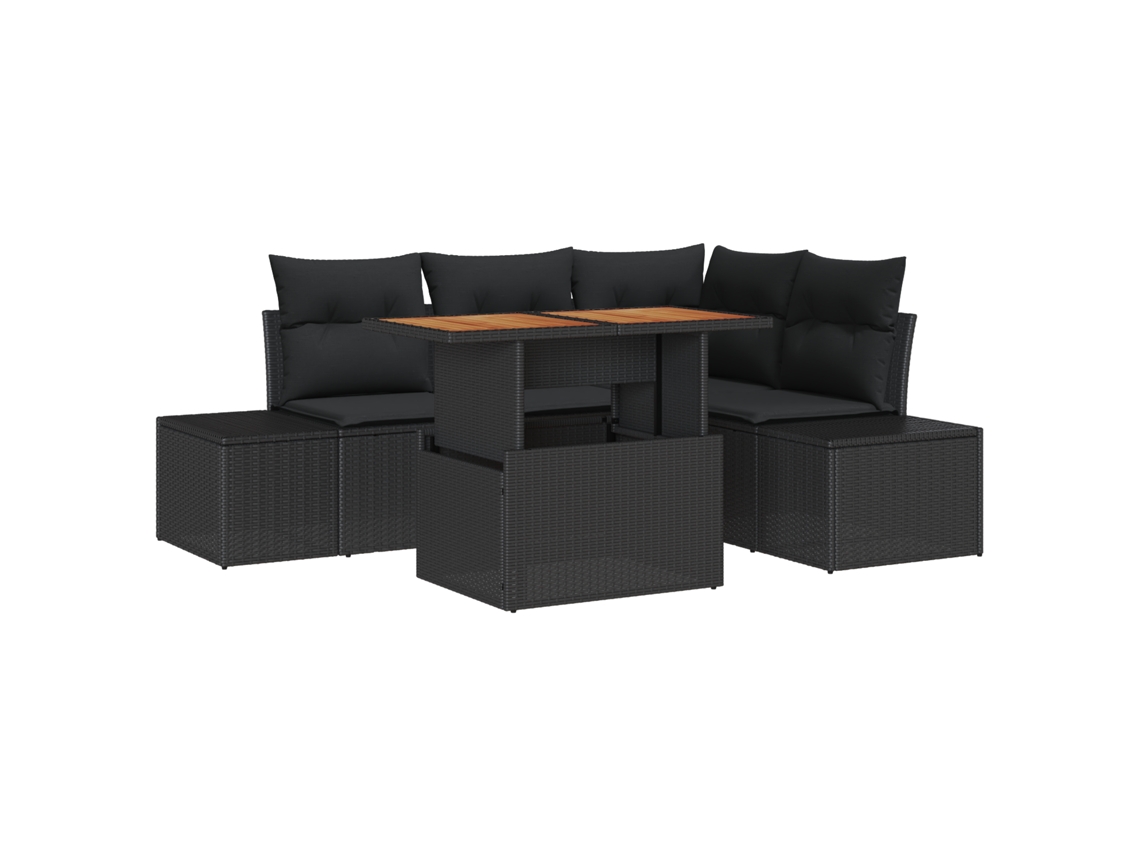 Conjunto 5 Conjunto De Sofá De Jardim Vidaxl Preto Vime Pe (100 X 55 X 73 Cm)