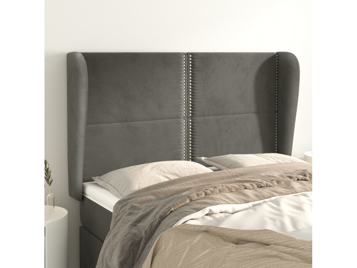 Vidaxl Cabeceira Cama C/ Abas Veludo 147x23x118/128 Cm Cinzento-escuro
