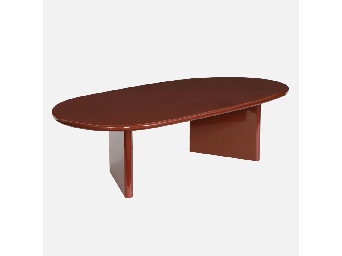 Mesa De Centro Oval Com Efeito Brilhante, Borgonha