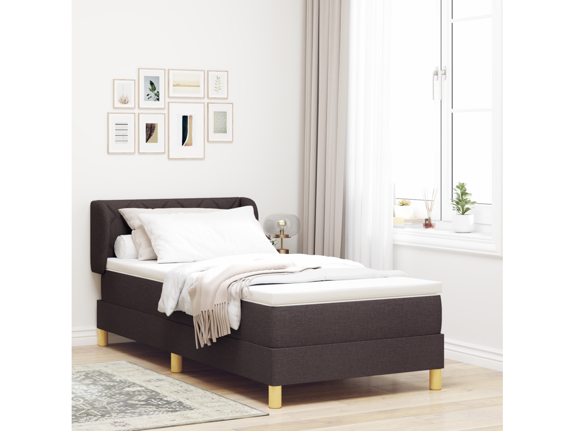 Cama Box Spring Com Colchão Em Castanho Escuro, 100x200 Cm, Tecido