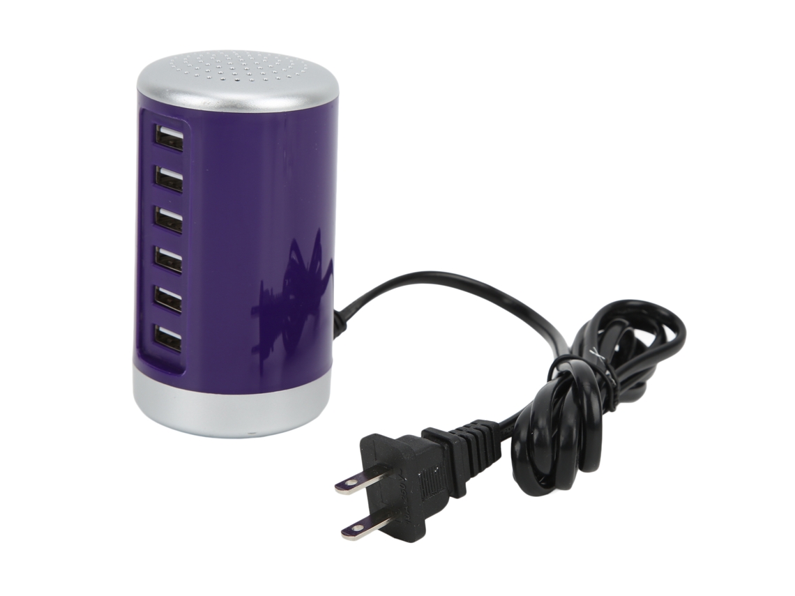 Estação de carregamento USB de 6 portas e 30 W com reconhecimento inteligente para tablets.