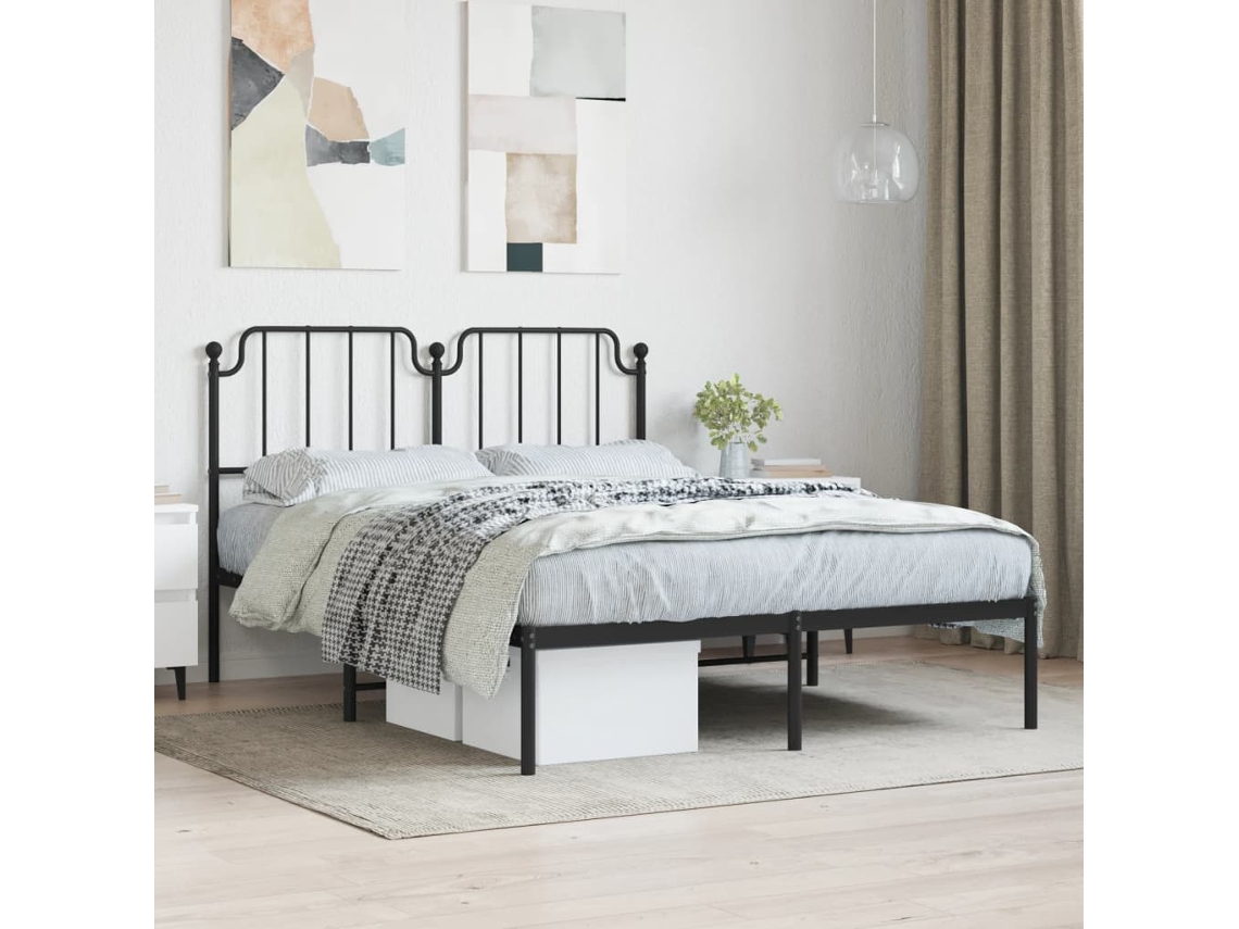 Vidaxl Estrutura De Cama Com Cabeceira 140x190 Cm Metal Preto