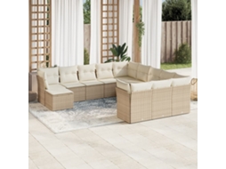 Vidaxl 12 Pcs Conjunto de Sofás P/ Jardim com Almofadões Vime Pe Bege