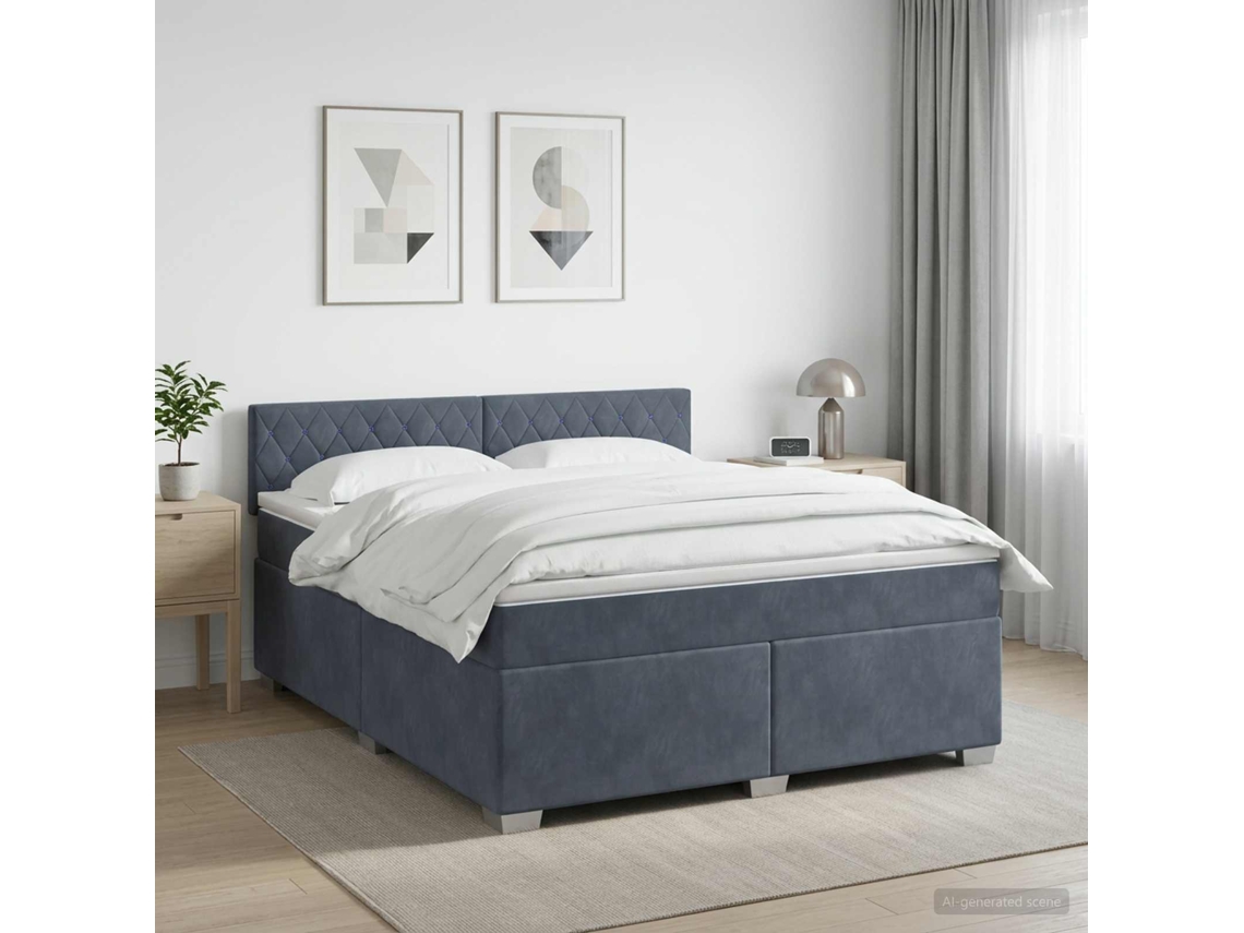 Vidaxl Cama Box Spring Com Colchão Cinzento-escuro 160 X 200 Cm Veludo