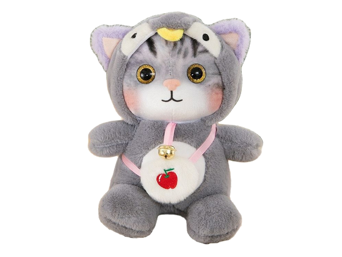 Muñeco De Peluche Gatito Bonito Com Sino Suave E Colorido Para Aniversário De Crianças Cinza