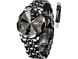 Lurelia Relógio Masculino, Movimento De Quartzo, Analógico, Data/calendário, Luminoso, Detalhes Com Strass, Aço Inoxidável, Preto