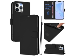 Capa De Couro Sintético Para Iphone 16 Pro Max - Toque Suave - Cor Sólida - Com Cordão