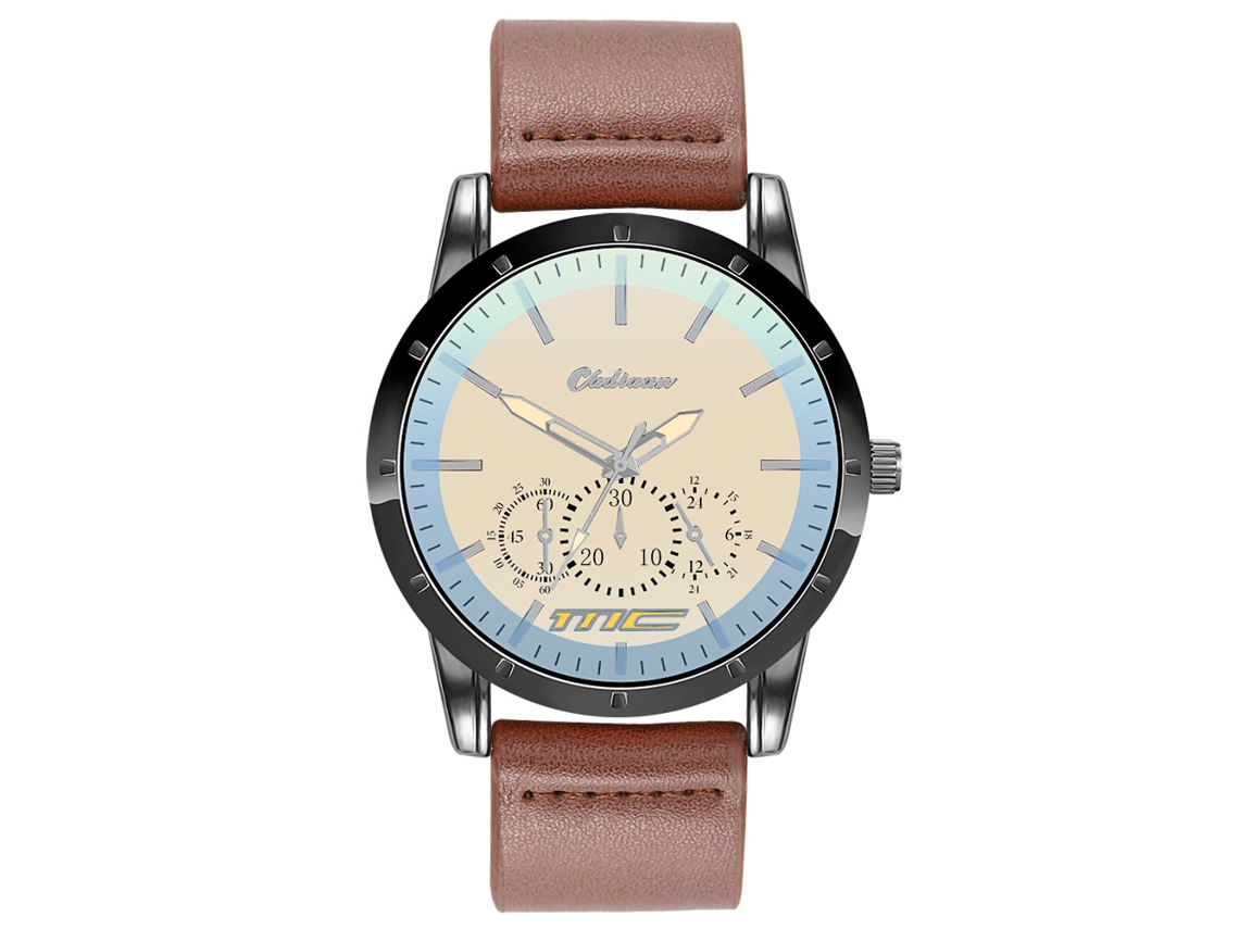 Relógio masculino de quartzo com pulseira de couro PU, mostrador de três mostradores, estilo fashion.