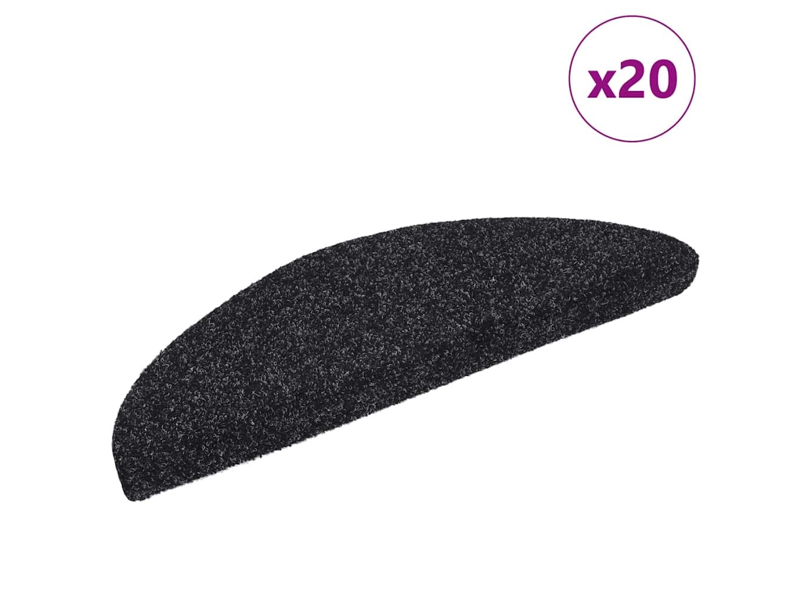 Vidaxl Tapetes De Escada Autoadesivos 20 Peças 56x17x3 Cm Pretos Semicirculares