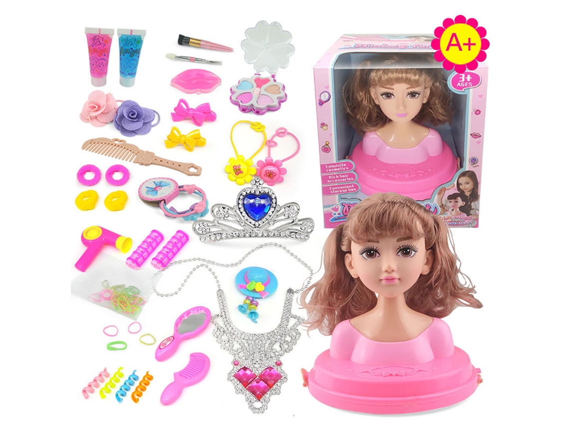 Ats muñeca Cabeza para Penteado com Trança Dupla Kit de Cabeleireiro Maquiagem com Acessórios Presente