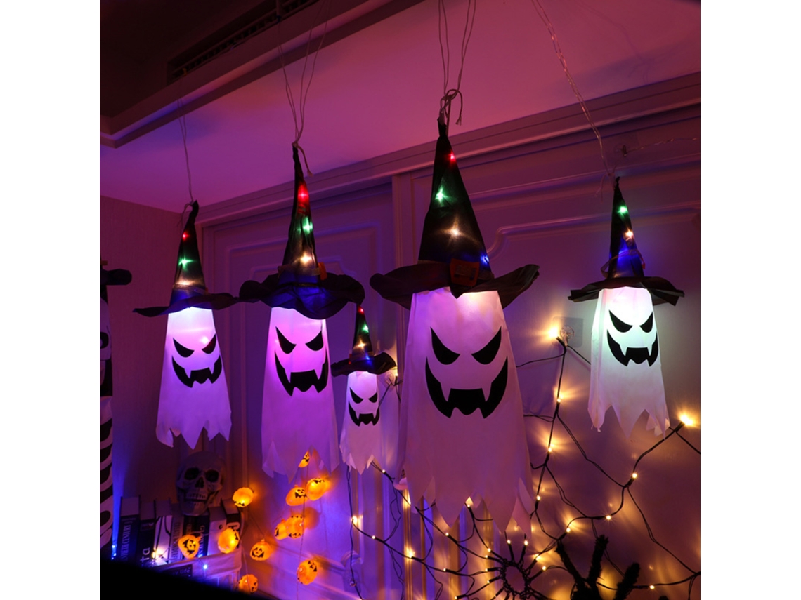 5pcs Luzes Pendentes de Chapéu de Bruxa Halloween Led