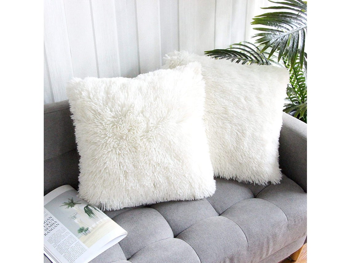 Capas De Almofada Luxuosas De Pelúcia Macia Com Pelo Sintético, Capas De Almofada Decorativas Sem Enchimentos, 40 X 40 Cm, Brancas, Pacote Com 2