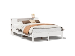 Cama com Estante Pinho Maciço Branco MAISON EXCLUSIVE (140x190 cm)