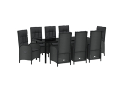 Conjunto 9 Conjunto De Jantar Para Jardim Vidaxl Preto Vime Pe (200 X 80 X 73 Cm)