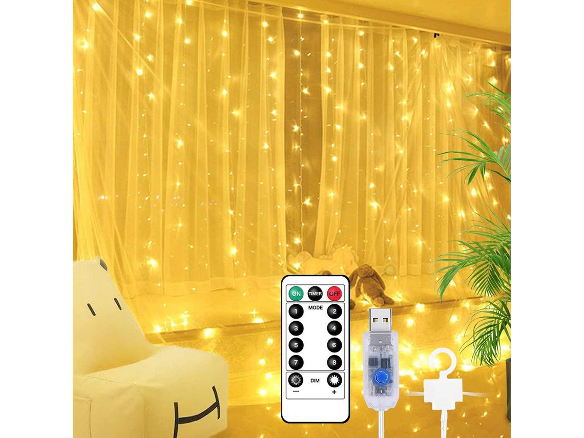 Luz Cortina Led Cascata 300 Leds 3x3m Ip65 8 Modos Janela Varanda Quarto Festas S/MARCA