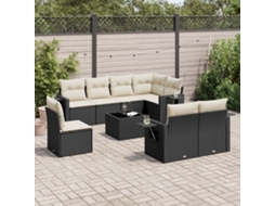 Vidaxl 9 Pcs Conjunto De Sofás P/ Jardim C/ Almofadões Vime Pe Preto