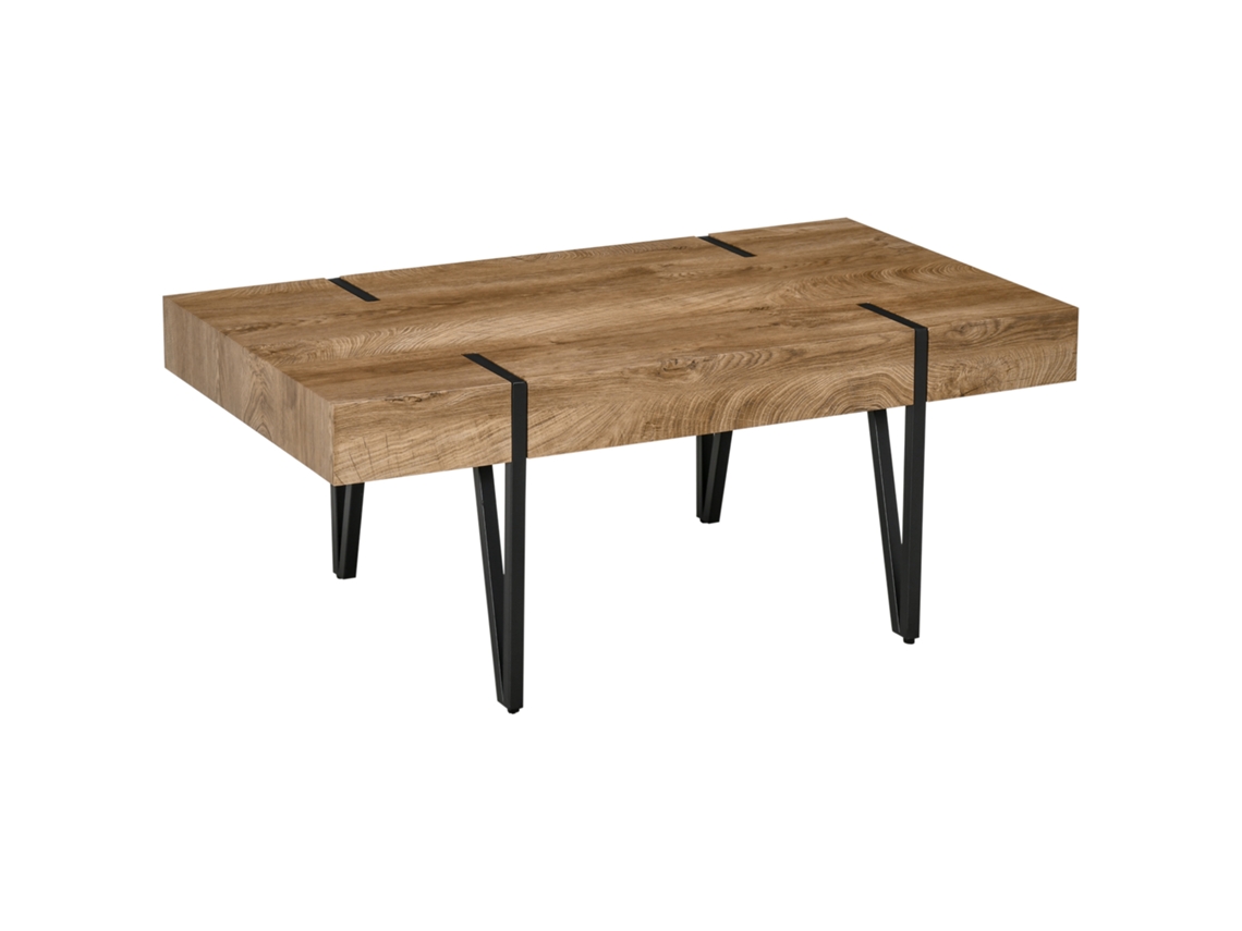 Mesa de Centro Retangular Estilo Industrial Base Metálica em Pinho Preto Tampo Antigo Look Madeira Bastada-ry