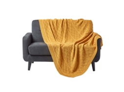 Homescapes Mustard Diamond Cable Knit Throw 130x170 Cm
