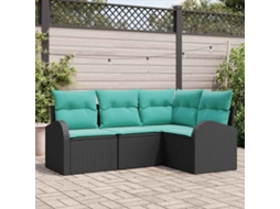 Vidaxl Conjunto De Sofá De Jardim 4 Pcs Preto E Turquesa Vime Pe