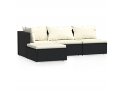 vidaXL 4 pcs conjunto lounge de jardim c/ almofadões vime PE preto