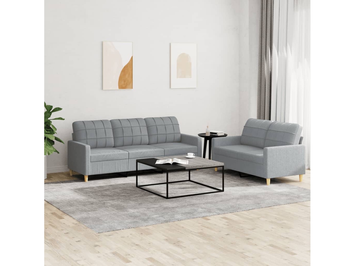 Vidaxl 2 Pcs Conjunto De Sofás Com Almofadões Tecido Cinzento-claro