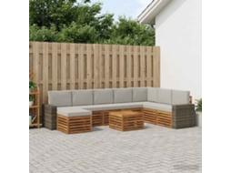 Vidaxl Conjunto De Sofás Para Exterior 9 Pcs Natural E Cinzento-claro