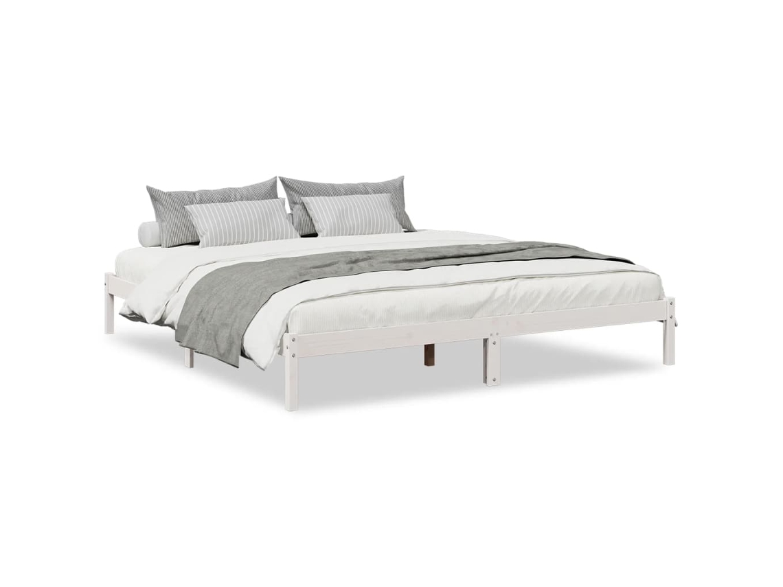 Cama Extra Longa Sem Colchão Pinho Maciço Branco MAISON EXCLUSIVE (180x220 cm)